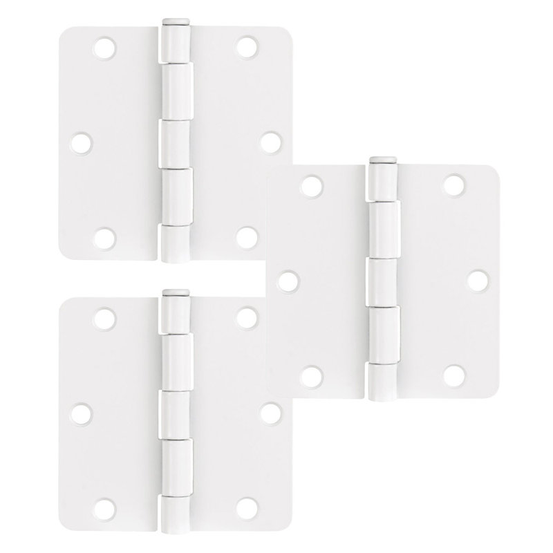 Charnière de porte à roulement simple en acier blanc avec tige amovible, 3 1/2 po x 3 1/2 po, rayon de 1/4 po, paquet de 3