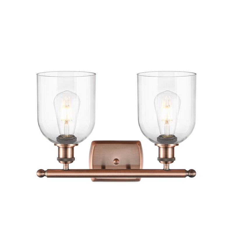 Éclairage pour meuble-lavabo à 2 lumières à intensité variable Allysson, Transparent, Cuivre antique