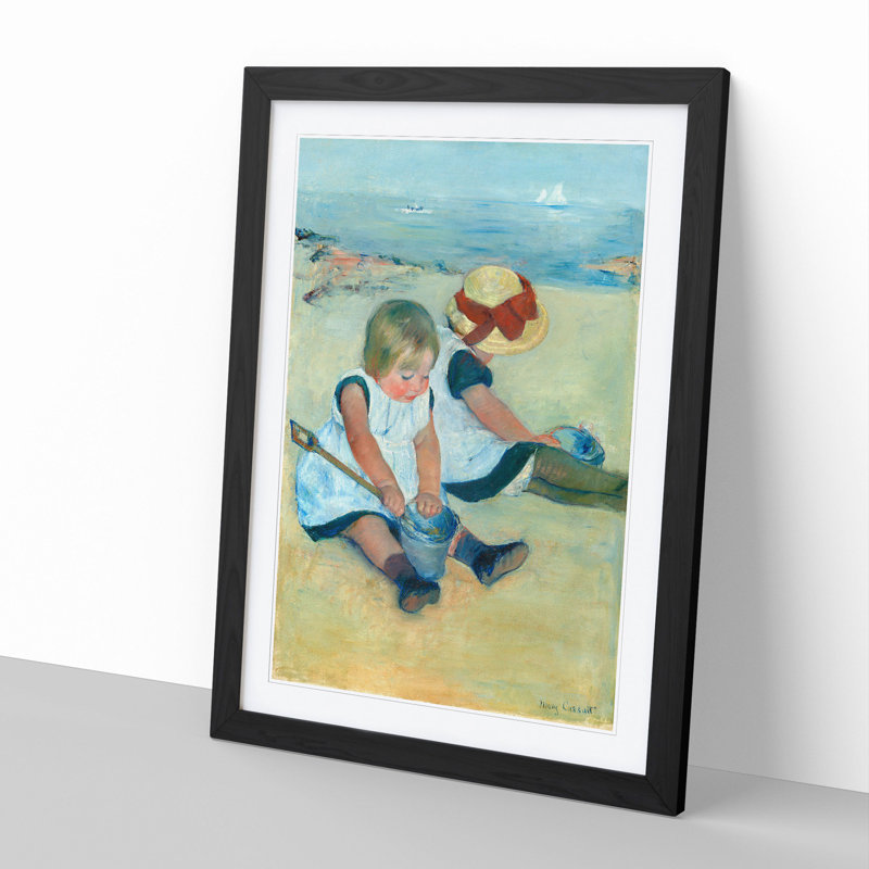 Children Playing on the Beach by Mary Cassatt - Picture Frame Painting, Black Framed, 36cm H x 27cm W x 2cm D