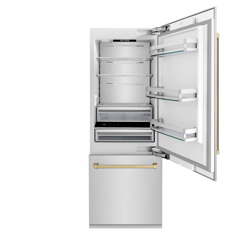 ZLINE 30 Autograph Edition 16.1 cu. ft. Built-in 2-Door Bottom Freezer Refrigerator with Accent, Stainless Steel