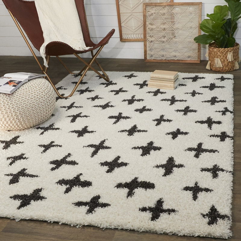 Tapis géométrique crème / noir Carris, Rectangle 7 pi 10 po x 10 pi