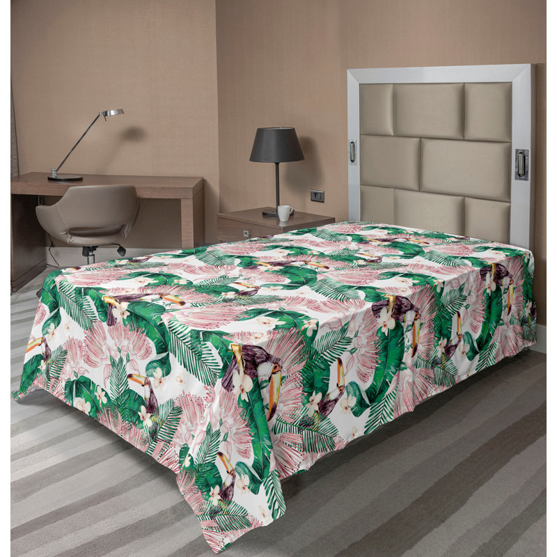 Drap plat Ambesonne Jungle tropicale Toucan, Drap plat pour lit simple