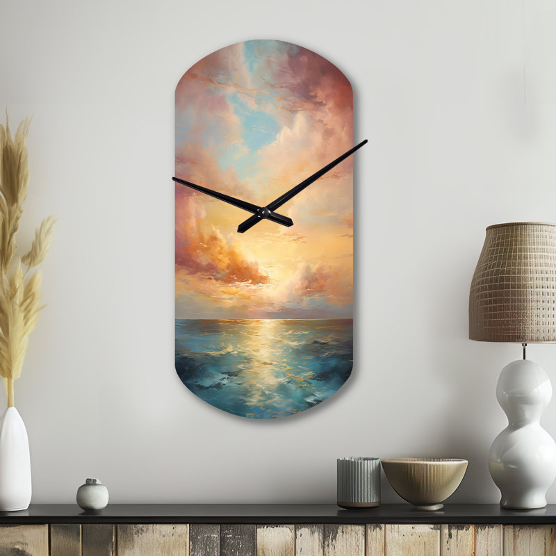 Océan coucher de soleil céleste symphonie - grande forme d'horloge murale sarcelle sculpture, Petit
