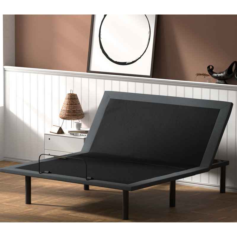 Base de lit simple TG réglable avec pied réglable - Télécommande sans fil 6000n tissu noir et gris et rembourrage de contrôle de position