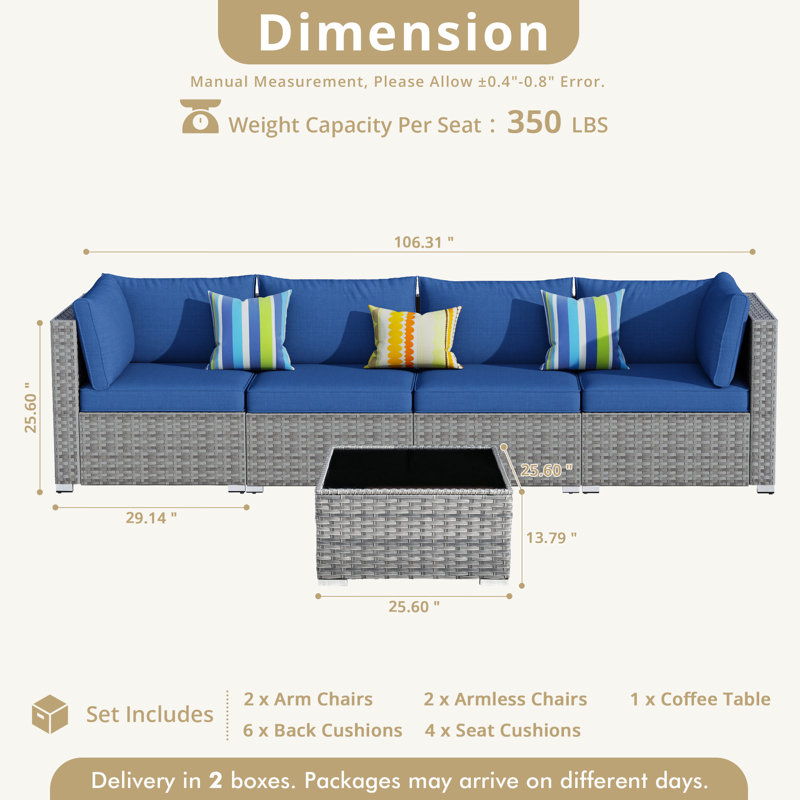 Premium All-Weather Wicker 4 - Person Patio Conversation Set with Cushions, Blue