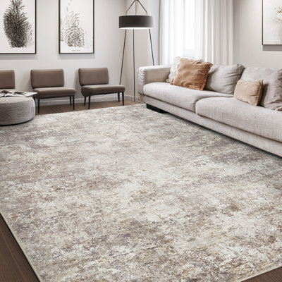  Dagmar Tapis lavable à la machine Abstrait moderne à poils courts Tapis intérieur neutre antidérapant pour chambre à coucher, salle à manger, bureau à la maison