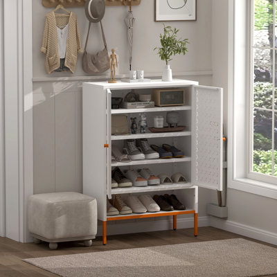 Armoire à chaussures Grid avec portes doubles, conception à l'épreuve des 15 cm, trois compartiments réglables, métal thermolaqué pour les espaces de vie
