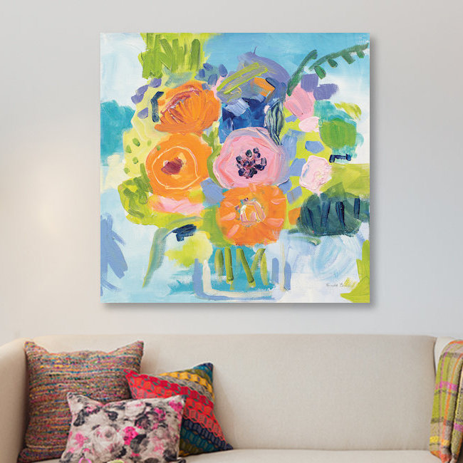 « summer bouquet », reproduction sur toile tendue, H 12 po x l 12 po x P 0,75 po, Toile tendue, Pas de tapis