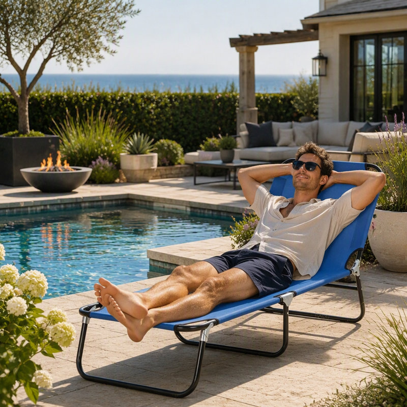 Fauteuil de bronzage d'extérieur réglable avec 5 positions d'inclinaison, tissu Oxford à séchage rapide et conception pliable pour un transport facile