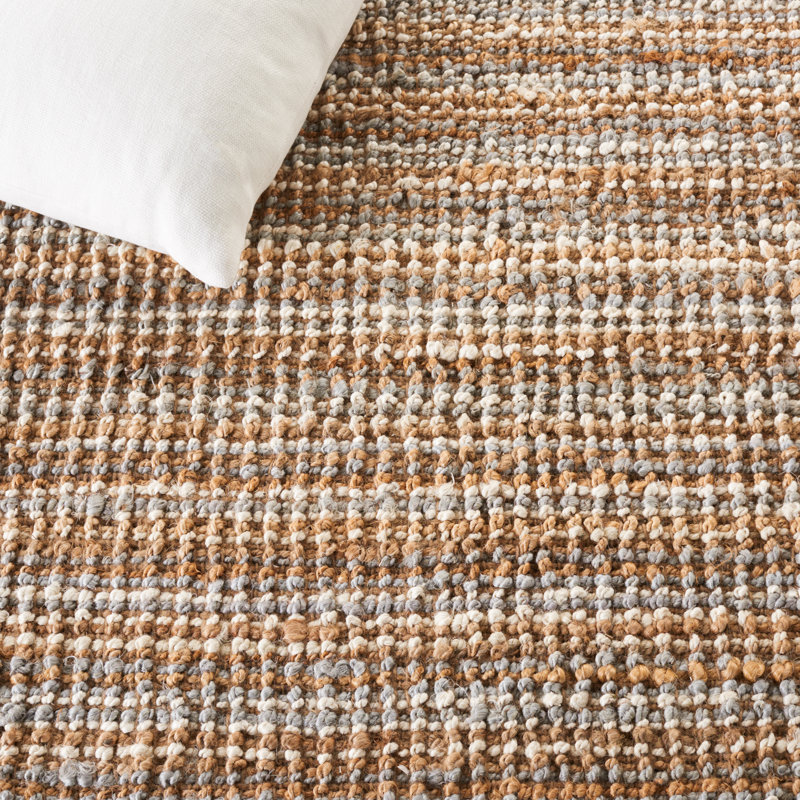 Marram Striped Handwoven Jute Area Rug in Grey/Brown, Rectangle 3' x 5'