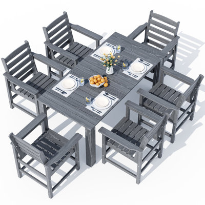 Gray 7-Piece HDPE Plastic Patio Outdoor Dining Set with Arm Chairs by Ebern Designs