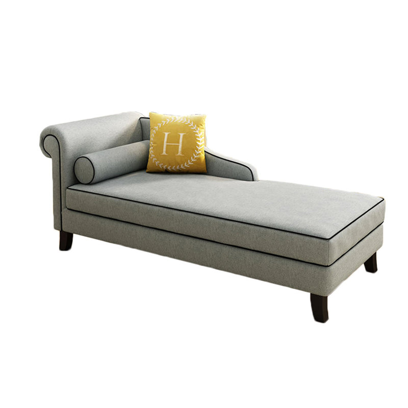 Chaise longue rembourrée Gibeon, Mélange de lin gris, Accoudoir à gauche (vu de face)