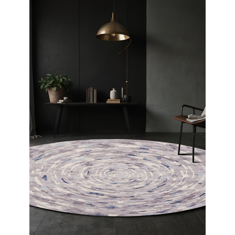 Tapis gris soyeux et moelleux, Rond 6 pi