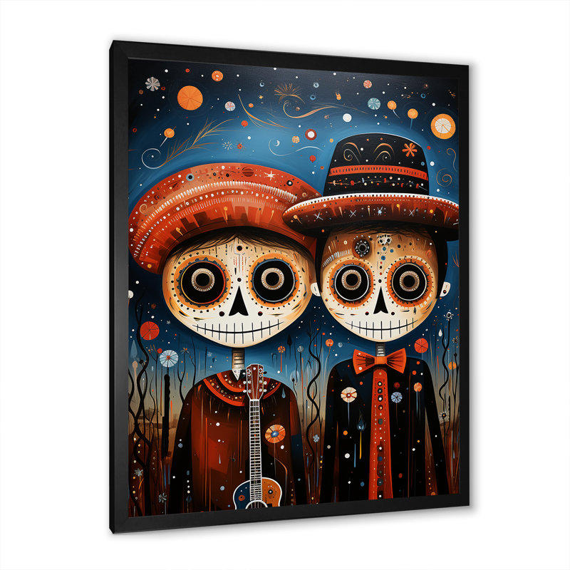 Art mexicain, Jour des Morts 3 - Art mural mexicain, Cadre simple noir, H 20 po x l 12 po x P 1 po