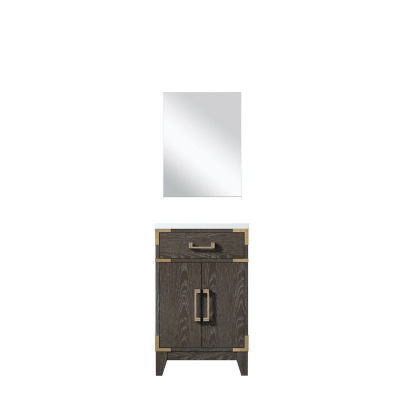 Single Bath Vanity 20 In. W X 18 In. D, Acrylic Countertop And 18 In. Mirror, Brown Oak