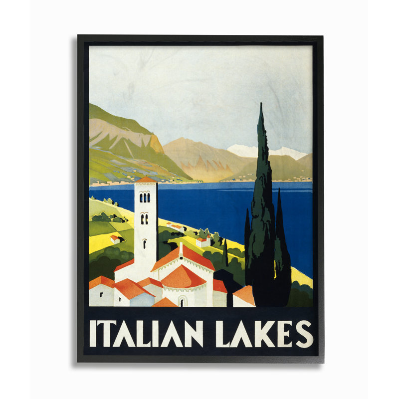 « touristique italien des lacs », affiche rétro, Giclée encadrée noir minuit, H 14 po x l 11 po
