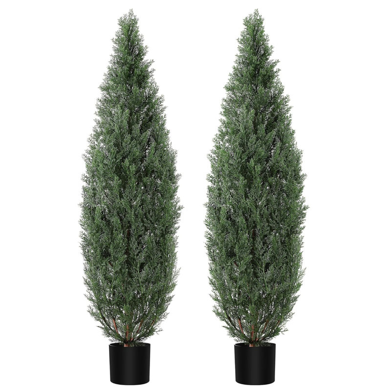 Artificial Topiary Tree 2-Set,5Ft Artificial Cedar Topiary Trees For Outdoor & Indoor Decor,Artificial Topiary Boxwood Tree, Faux Shrub Uv Protection For Longer Life
