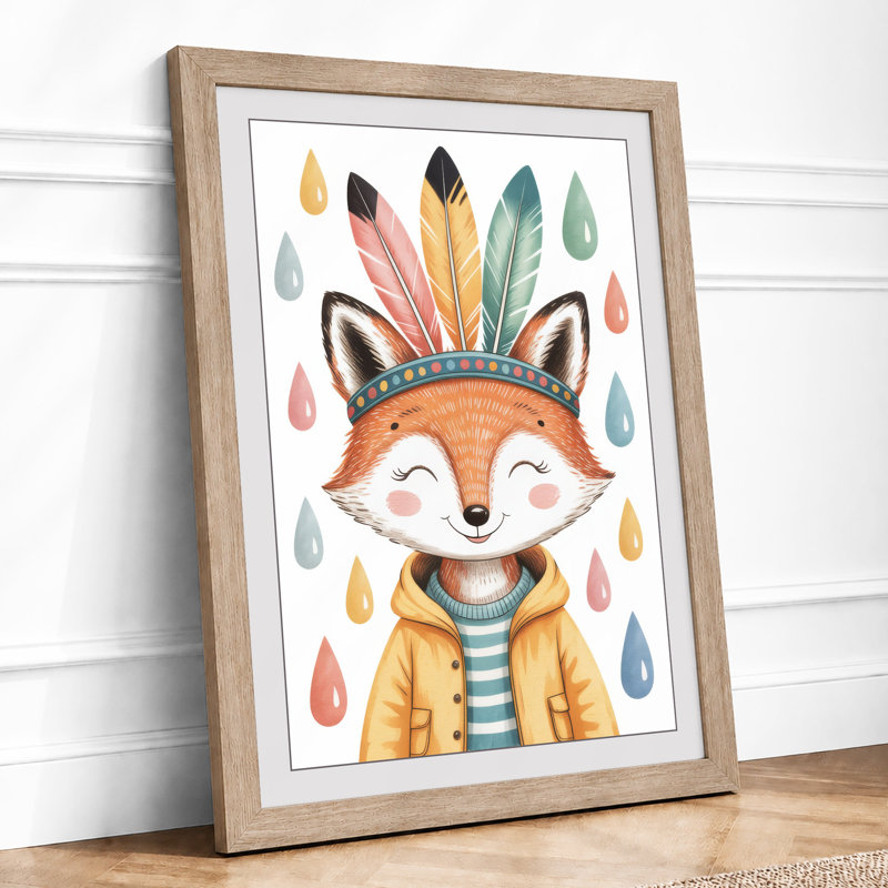 Crowned Fox Boho - Framed Print, Oak, A3 - 42.0 x 29.7 cm