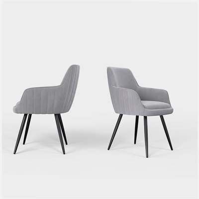 Grey Modern Mid-Century Upholstered Accent Chair with Channel-Tufted Back, Set of 2