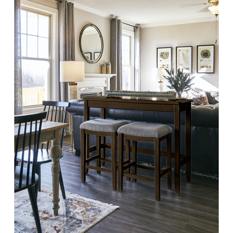 Edip 36"H Sofa Pub Table with Nested Stools, Espresso