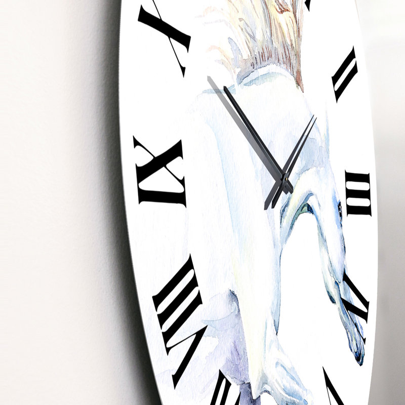 Cheval blanc à l'aquarelle - horloge murale traditionnelle, Grand