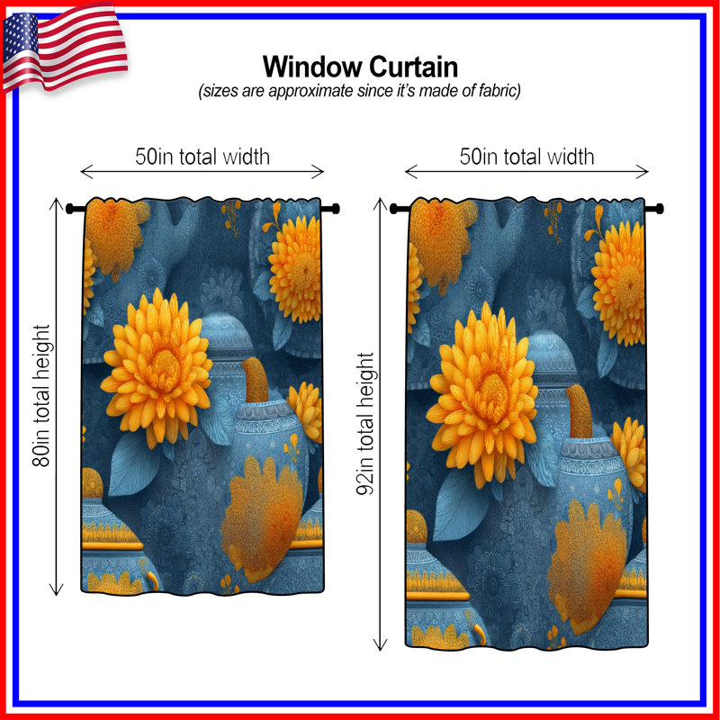 Rideaux de fenêtre en tournesol, voilages et voilages à motif floral - 1 panneau, 50" x 92" - 1 Panel, Transparent
