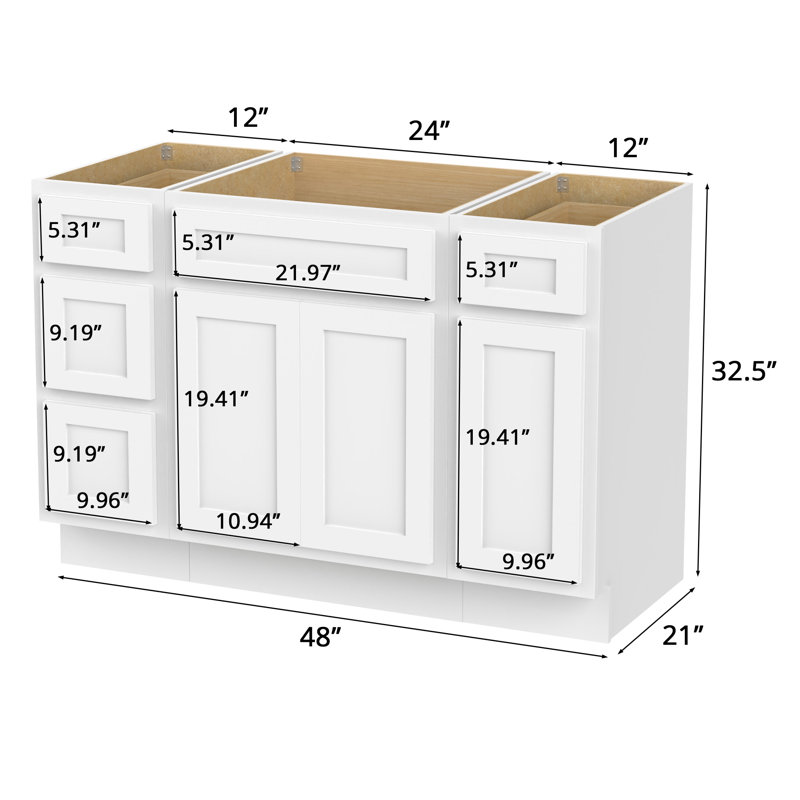Base de meuble-lavabo simple 48 po seulement, Blanc