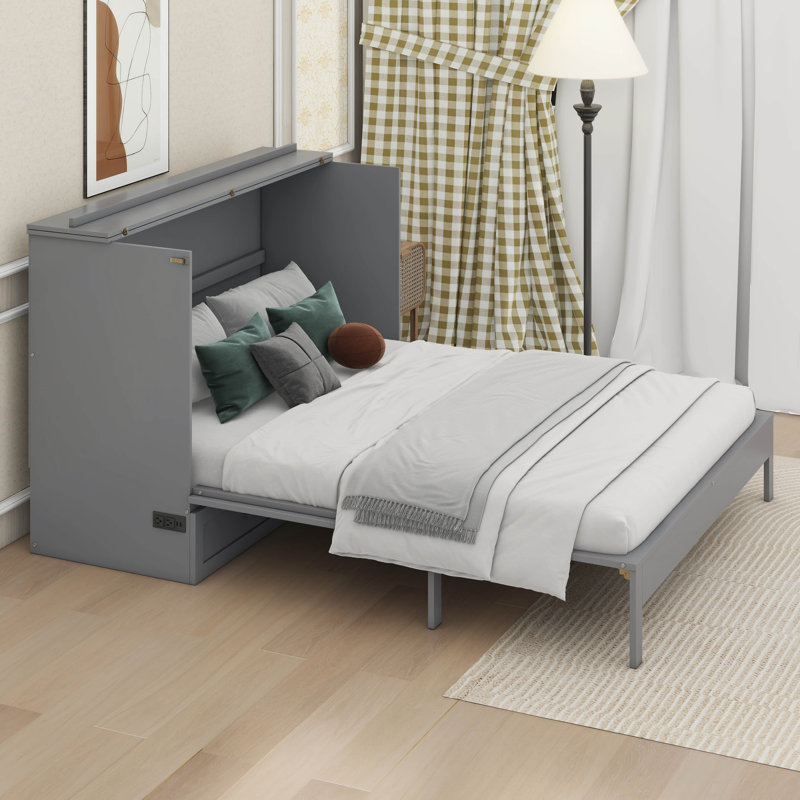 Lit escamotable double avec grands tiroirs Hufford, Gris