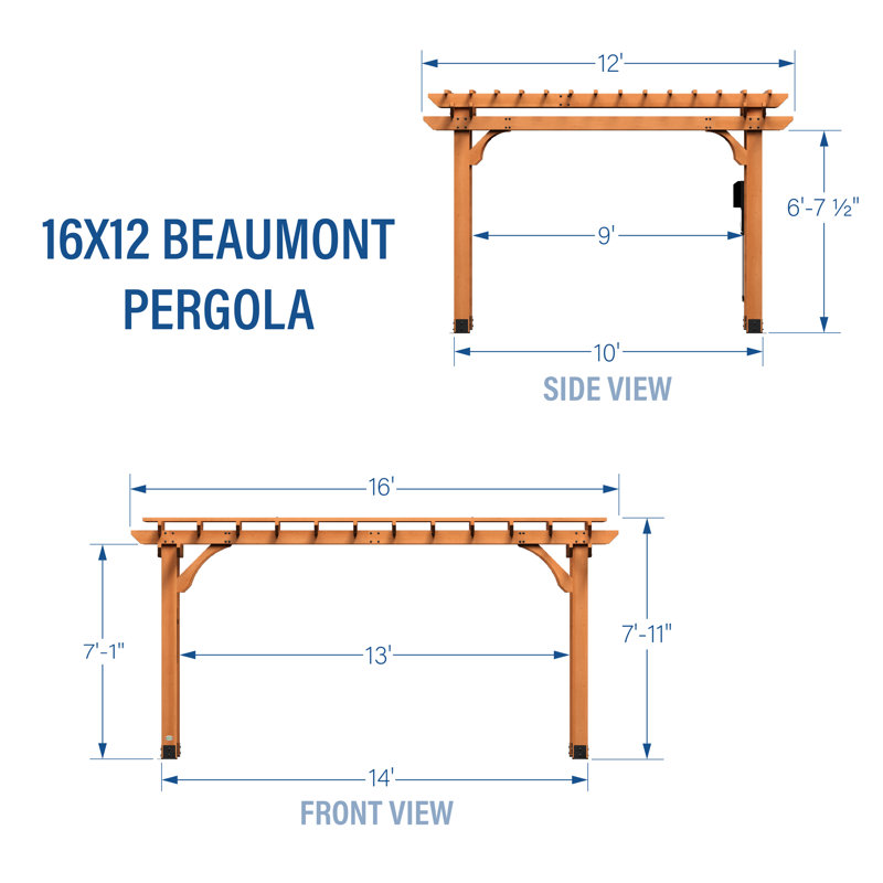 Beaumont 16' x 12' Cedar Wood Traditional Pergola with Trellis Roof