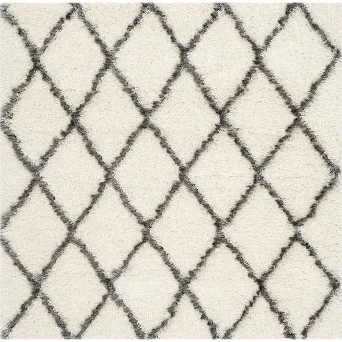 Grey and Ivory Tufted Trellis Shag Rug, 3'3" x 5'3"