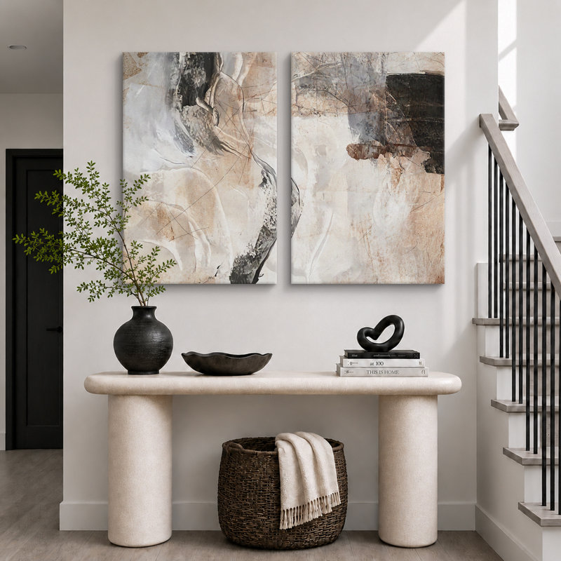Grunge Abstract Paint Stroke Effect Organic Modern Artwork On Canvas 2 Pieces Print Wall Art, 36" H x 24" W, Wrapped Canvas