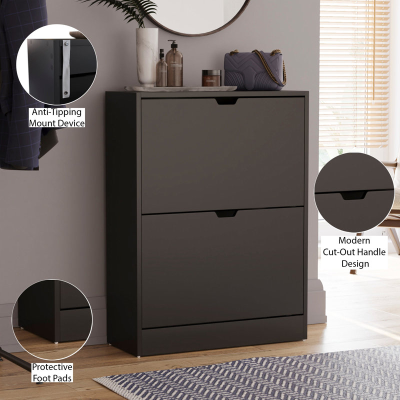 12 Pair Shoe Storage Cabinet, Black