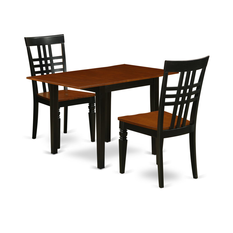 L'ensemble de table de salle à manger 3 pièces pour petits espaces comprend une table de salle à manger rectangulaire avec Dropleaf et 2 chaises en bois, noir et cerise
