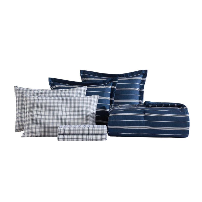 Ensemble d'édredon réversible bleu Nautica Mariners Line, Bleu rayé, Édredon double et 6 pièces supplémentaires