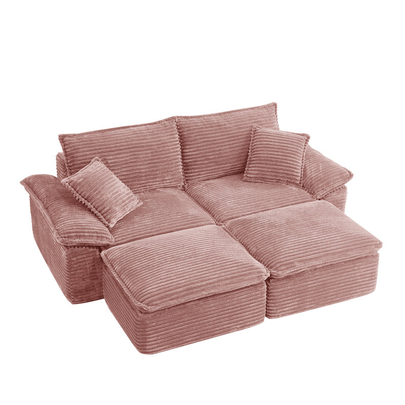 Canapé confortable en velours côtelé de 81 po avec repose-pieds Lewis, Pink Corduroy