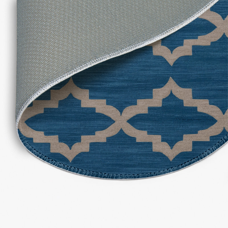 Tapis bleu intérieur et extérieur Trellis, Rond 5 pi