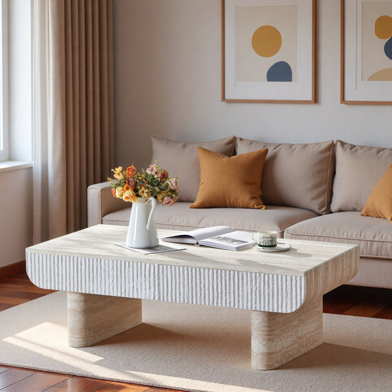 Table basse moderne avec 2 tiroirs cannelés