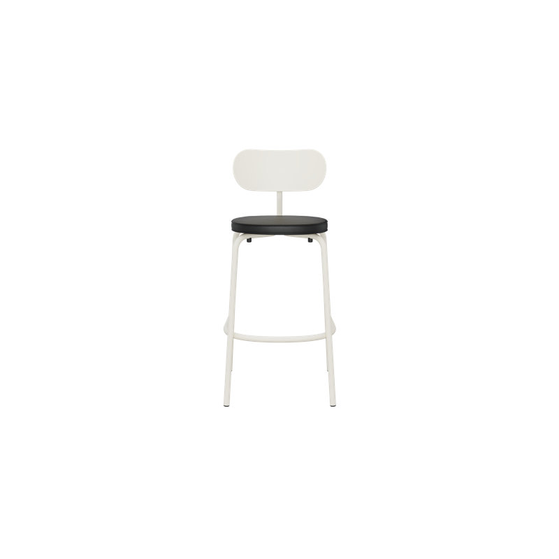 Khylia Upholstered Bar Stool, Black Seat/Pure White Base
