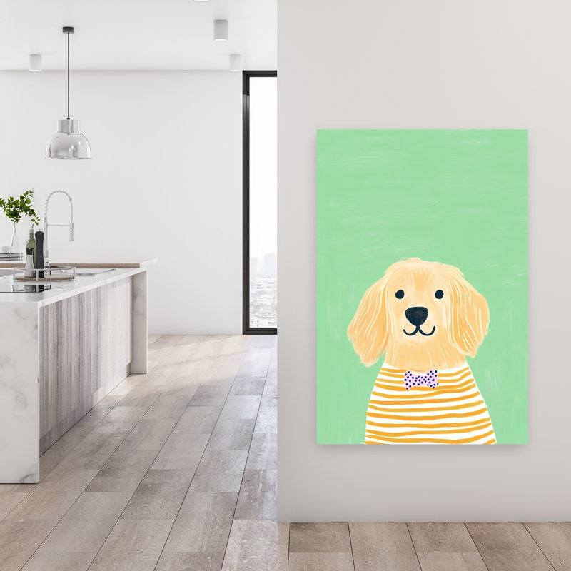 «Dapper Golden Retriever», reproduction d'art mural contemporain, H 48 po x l 32 po