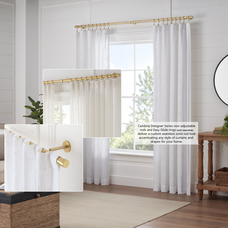 Cambria Designer Series Premium 1-1/8 in Larger Dia. Non-Adjustable Curtain Rod and Designer Brackets, Brushed Gold, 48"