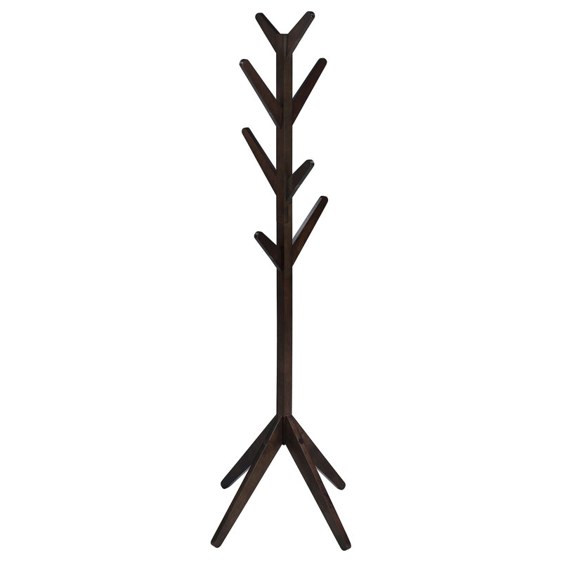 Porte-manteau sur pied en forme d'arbre, 8 crochets, brun foncé, idéal pour ranger les vêtements dans une entrée., Brown