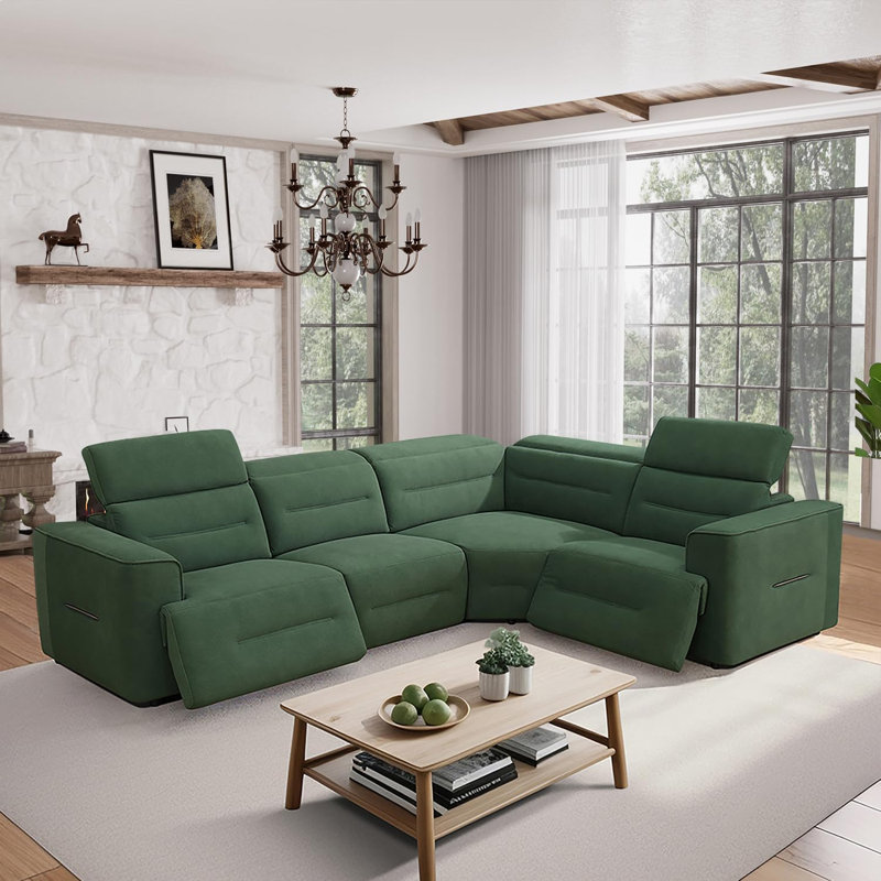 Canapé modulaire inclinable électrique en flanelle Zierre, 34,5 po x l 120 po x P 89 po