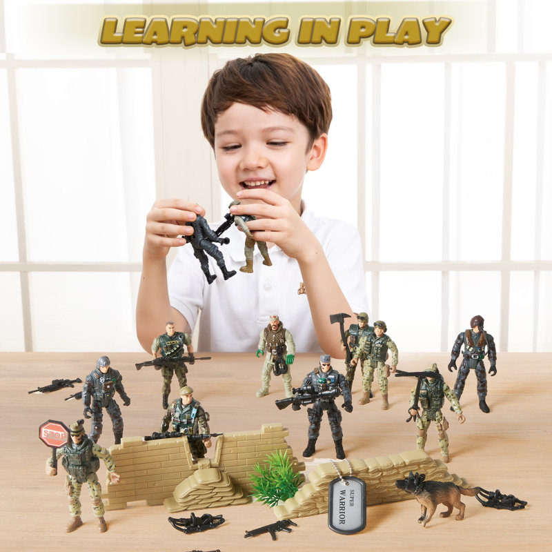 Ensemble de 16 figurines de jouets pour enfants, hommes d'armée et équipe SWAT avec figurines de figurines, ensemble de jouets, cadeau d'anniversaire de Noël pour les garçons de 3 ans et plus