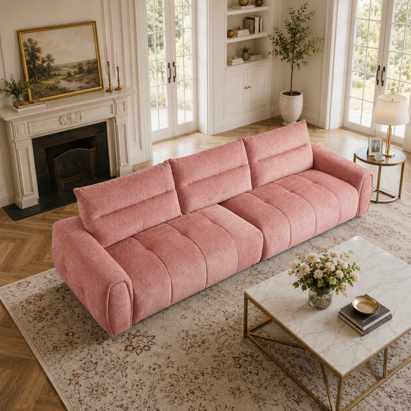 Canapé surdimensionné en chenille de 122 pouces, canapé extra-long à assise profonde avec coussins amovibles garnis de duvet, structure en bois massif, capacité de 1000 livres pour le salon