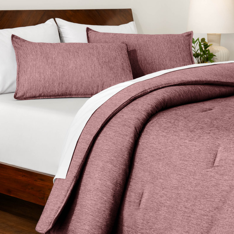 Bare Home Heathered Comforter Set - Ultra-Soft - Goose Down Alternative - All Season Warmth, Heather Rosewood