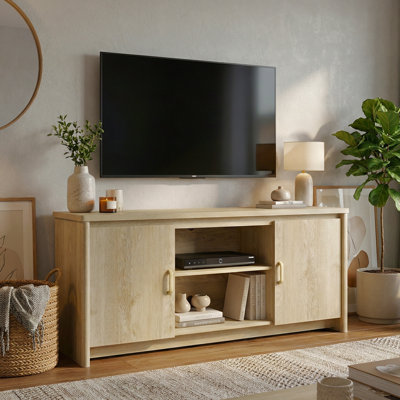 Georgia TV Stand for 65 Inch TV, Modern Entertainment Center with Storage Cabinets and Open Shelves, Wooden Media Console Table for Living Room, Bedroom, Small Spaces
