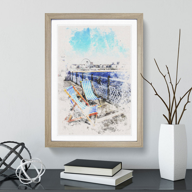 Upon Brighton Beach Pier - Picture Frame Painting Print, Oak Framed, 87cm H x 62cm W x 2cm D