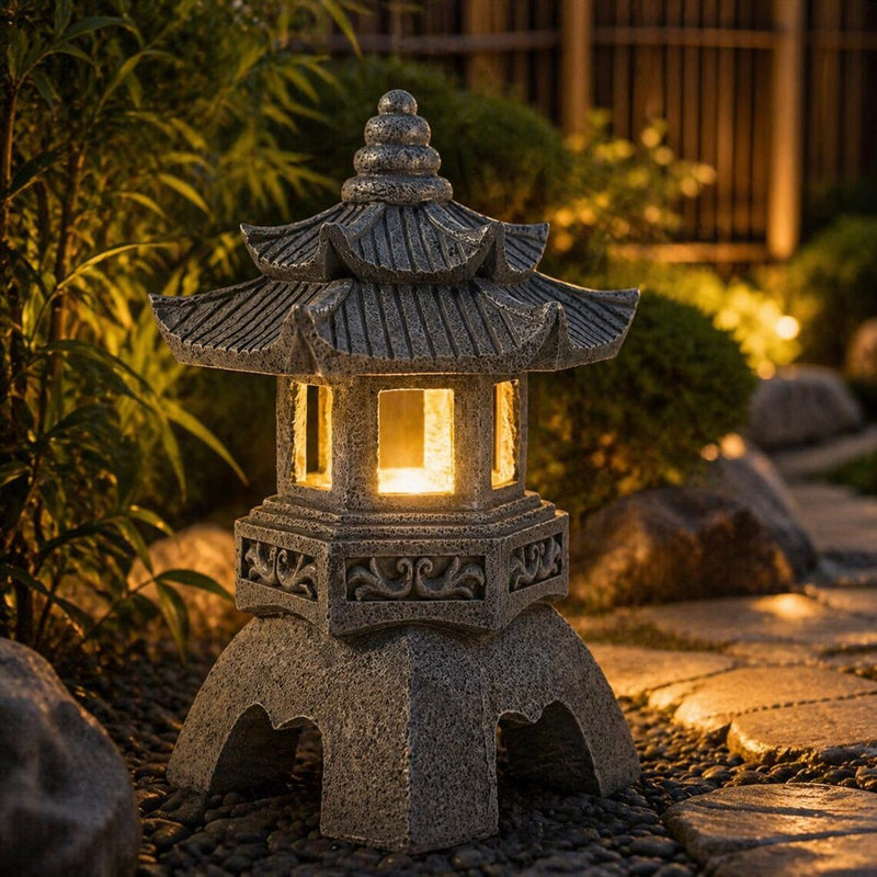 Zen Garden Lamp Statue, 11" H x 8" W x 8" D