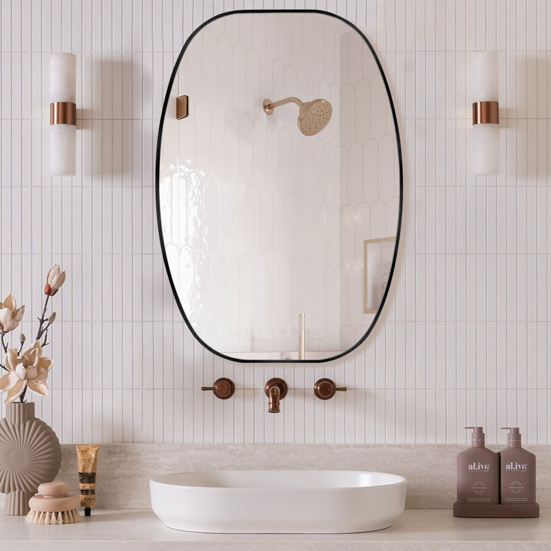 Miroir de salle de bain ovale, H 36 po x l 24 po, Noir