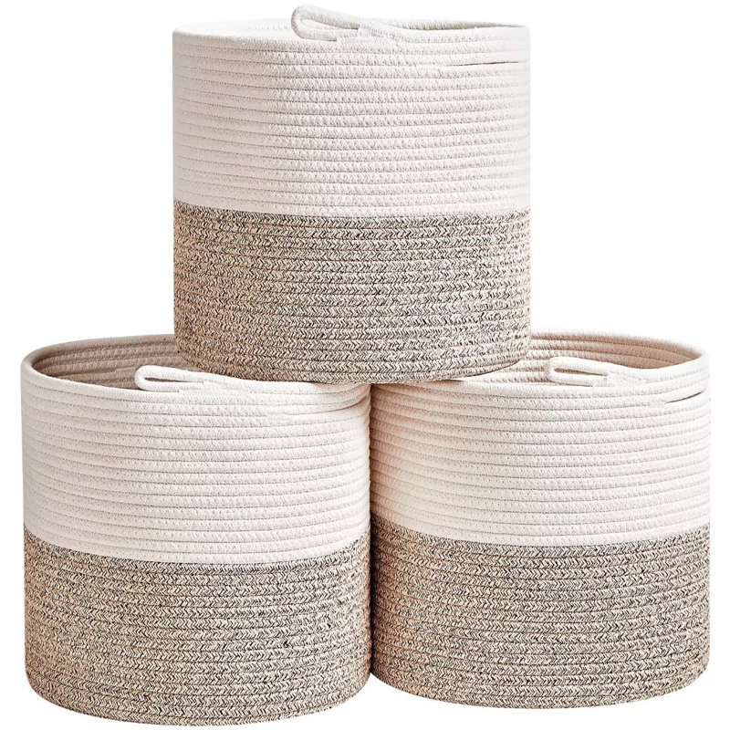 Dovecove Storage Cube Bins - 3 Pack | Rope Basket - Storage Bins for Cube Organizer, Beige/White